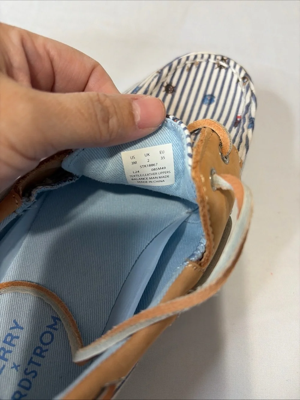Sperry x Nordstrom  Kids Navy & Tan Striped Moccasin Boat Shoes Nautical 3M